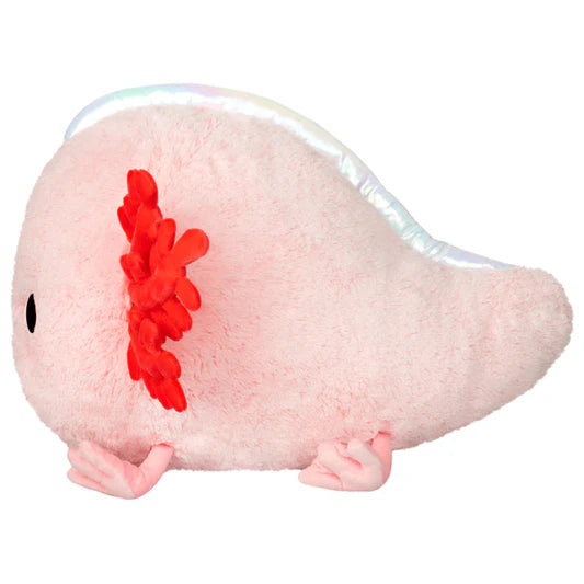 Image shows a side view of the stuffed axolotl