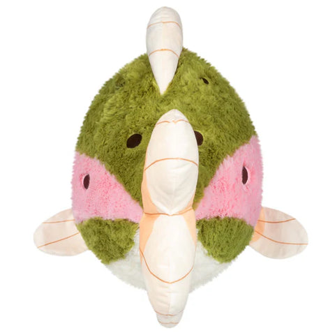 Image shows a back view of the stuffed rainbow trout.