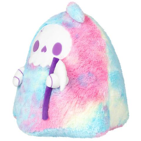 Image shows a side view of the tie dyed stuffed Reaper