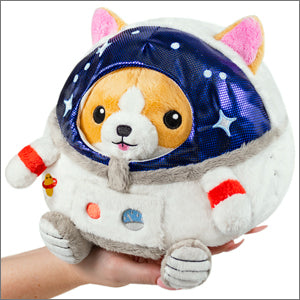 Image shows a stuffed Corgi in an astronaut suit 