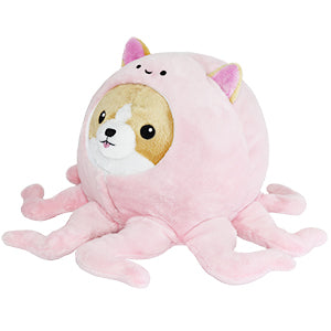 Image shows a side-angle view of the corgi in the octopus suit