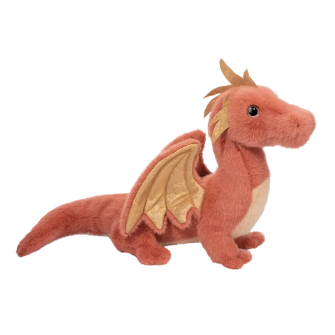 Plush dragon toy with orange and beige colors on a white background