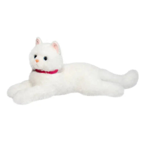 A side view of the plush white cat