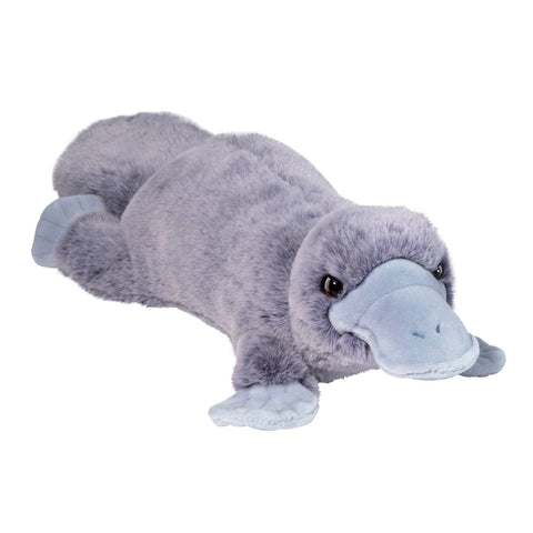 Image shows a soft looking blue stuffed Platypus.