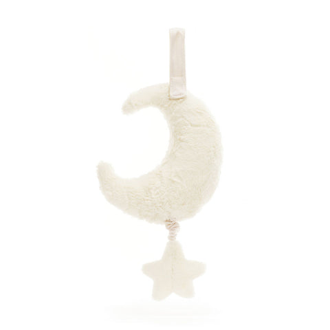 A back view of the stuffed moon and star musical toy