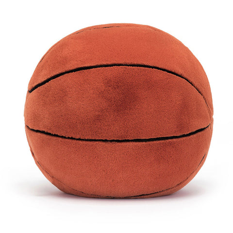 Back view of a Plush basketball toy on a white background