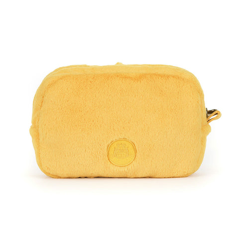 Image shows a back view of the plush sun pouch. The jellycat symbol is embroidered on the back.