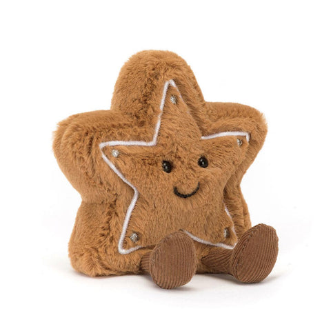 Star-shaped plush cookie toy with a smiling face on a white background