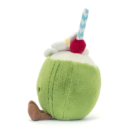 Image shows a side view of the stuffed coconut drink