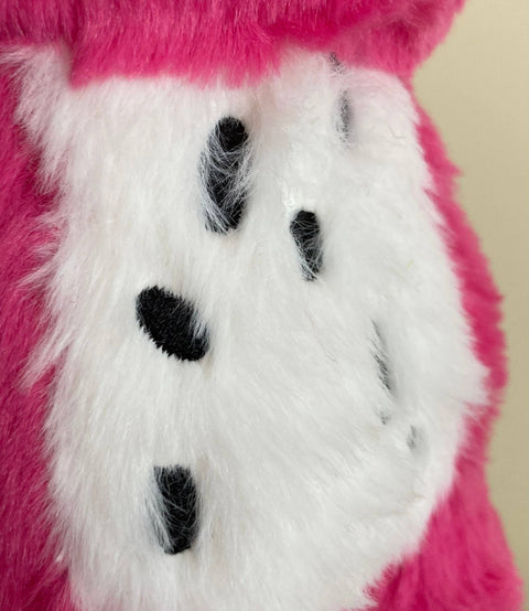 Close up view of the dragonfruit dragon's belly. It is white with black seeds.