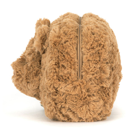 Image shows a side view of the plush pouch. You can see the 3D teddy bear head.