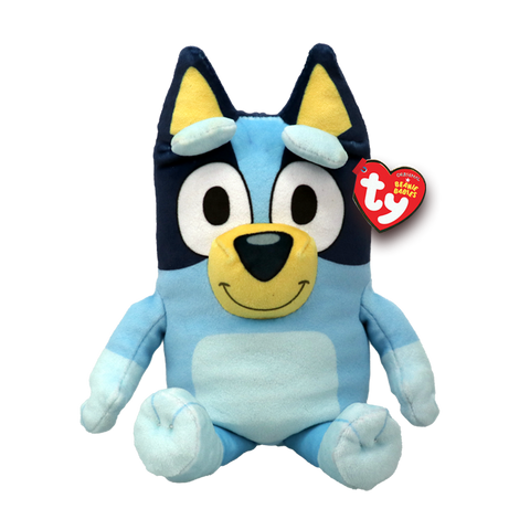 Image shows a stuffed animal version of the cartoon Bluey