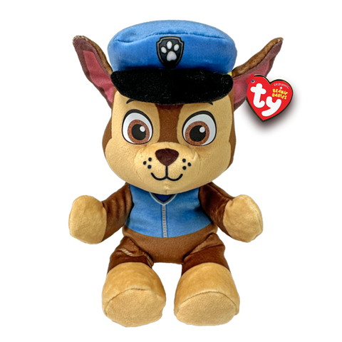 Image shows a stuffed version of the character Chase from the TV show Paw Patrol