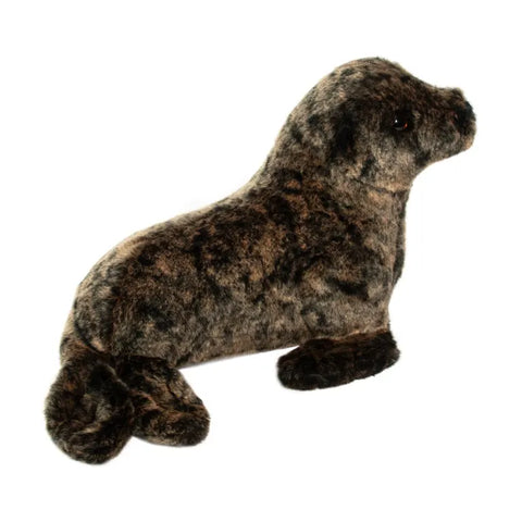 Image shows a side view of the stuffed sea lion