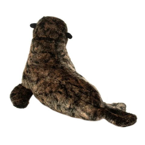 Image shows a back angle view of the stuffed sea lion