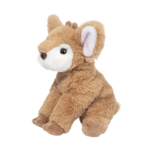 Image shows a side angle view of the stuffed fawn