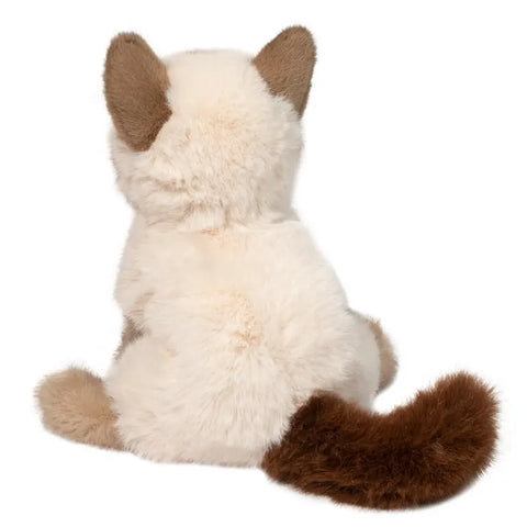 A back-angle view of the plush Siamese cat