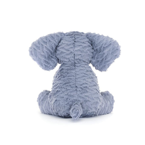 Image shows a back view of the stuffed elephant