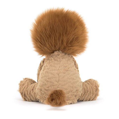 Image shows a back view of the stuffed lion