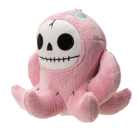 Image shows a side angle view of the small stuffed octopus