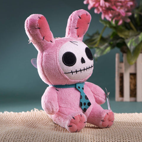 Image shows a side angle view of the pink horror bunny