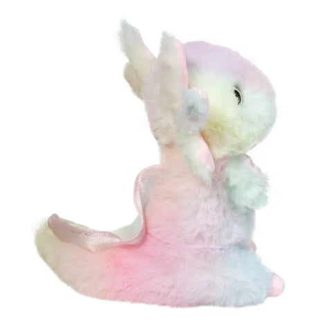 Image shows a side view of the stuffed axolotl
