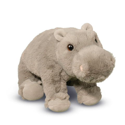 Plush hippo toy on a white background