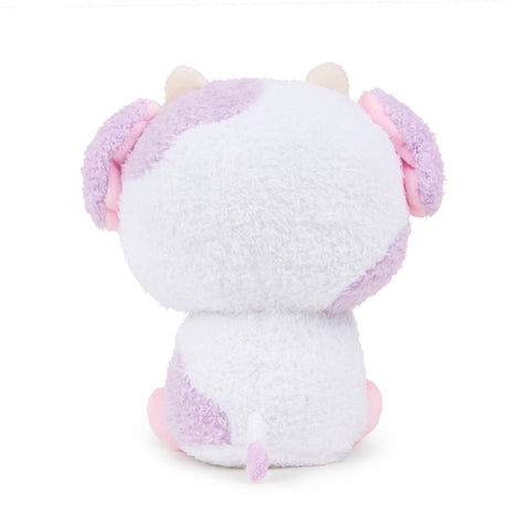 Back view of a plush purple cow