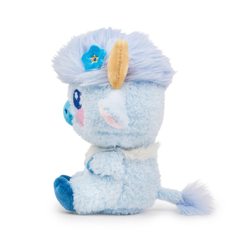 Side view of a blue plush Highland Cow
