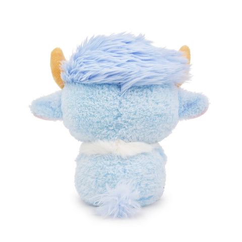 Back view of a blue plush highland cow