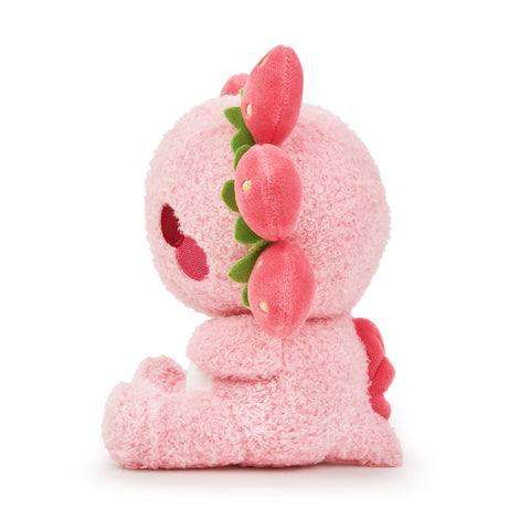 Side view of a strawberry-themed axolotl