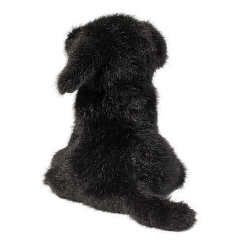 A back view of the plush Black Lab