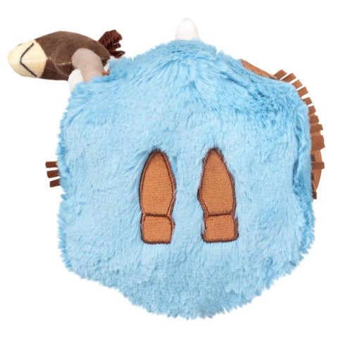 Bottom-up view of the plush cowboy Plague Doctor. There is a bottom view of cowboy boots embroidered in the center.