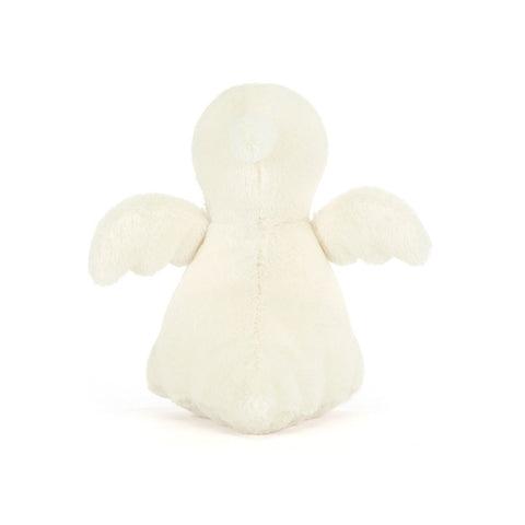 Back view of a white plush ghost toy on a white background