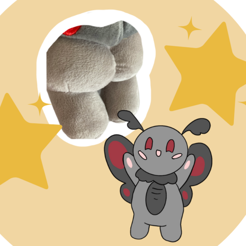 Cartoon grey mothman with a photo of mothman's butt cheeks