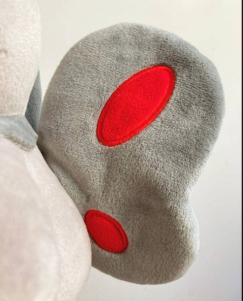 Close up detail of mothman's red and grey wing