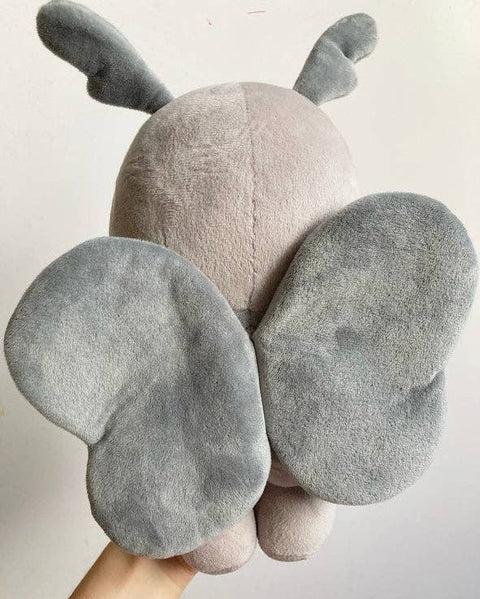 Back view of the plush grey mothman