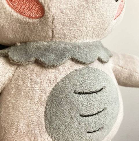 Close up detail of the plush grey mothman's belly