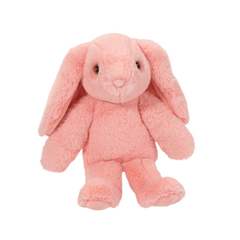 Light pink plush bunny toy on a white background