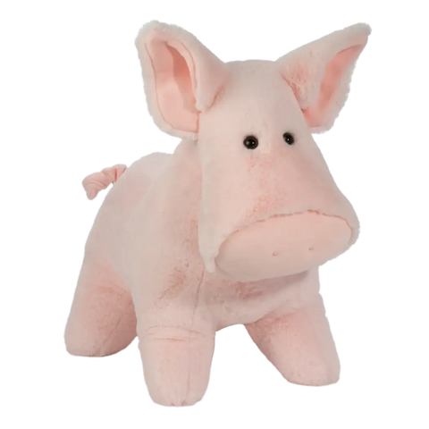 Plush pig toy on a white background. It has a large, round muzzle.