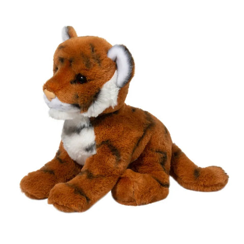 A side-angle view of the plush tiger