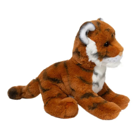 A side view of the plush tiger