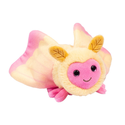 Plush Rosy Maple Moth toy on a white background