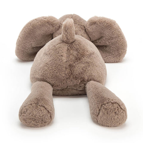Image shows a back view of the stuffed elephant