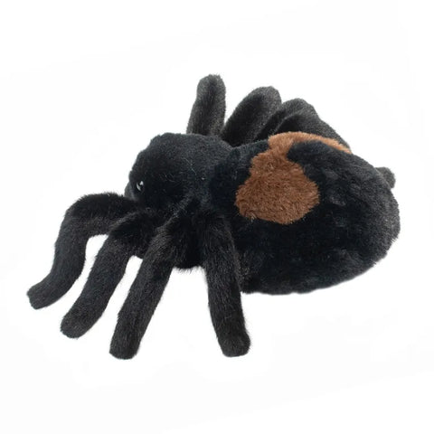 A side view of the plush spider