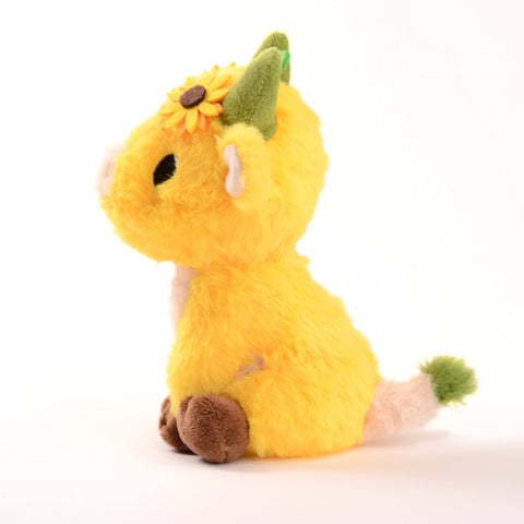 Side view of the bright yellow plush sunflower cow