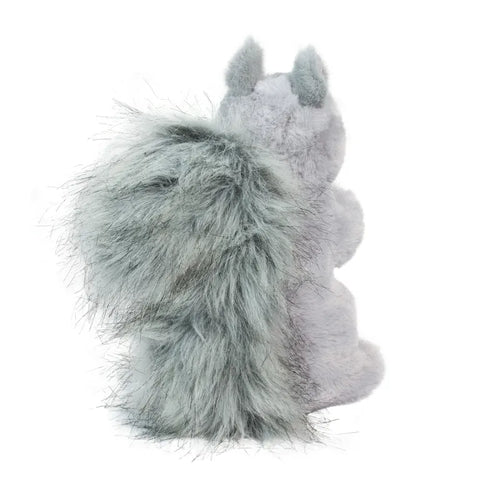 A back view of the plush grey squirrel
