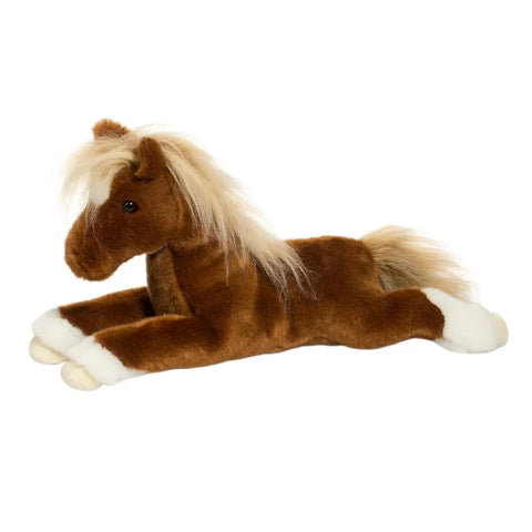 Image shows a side view of the stuffed horse