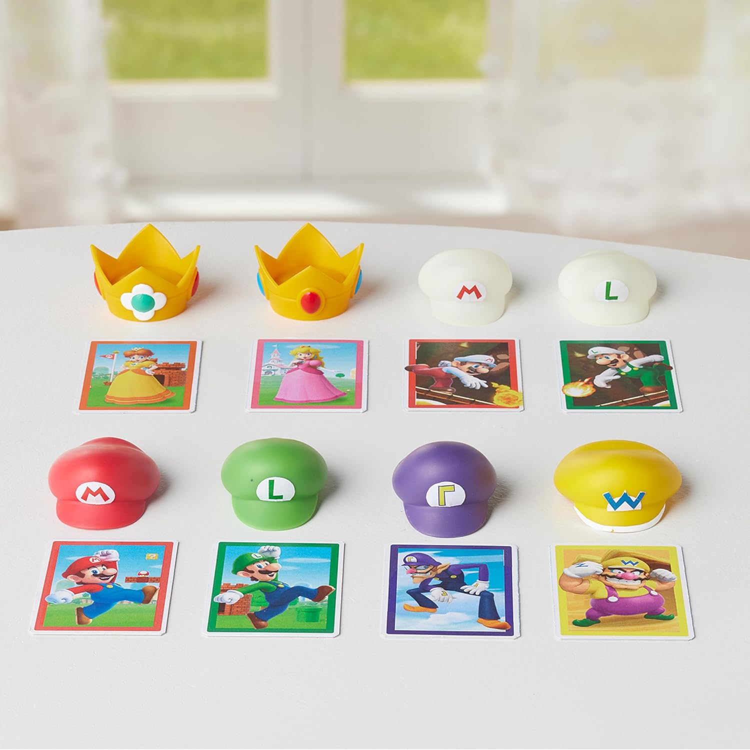 Image shows each cap lined up with the corresponding character card