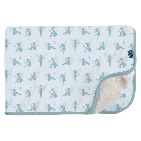 Toddler Blanket with Sherpa Backing - Illusion Blue Forest Fairies